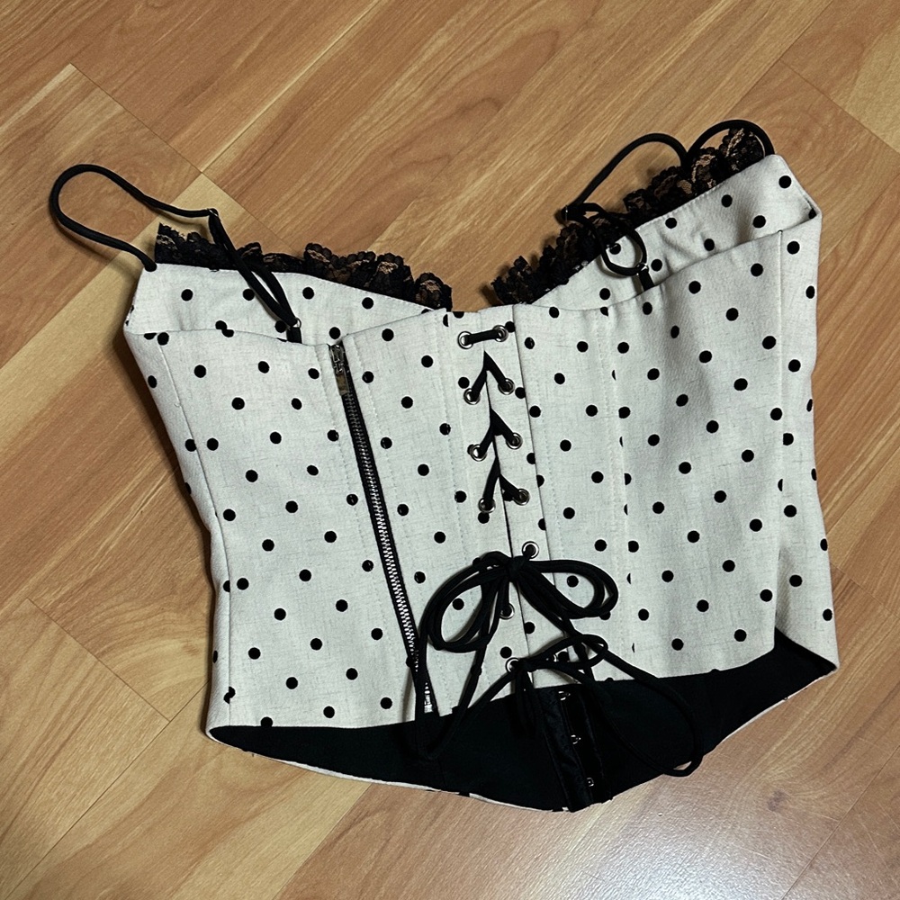 Elegant Black and light yellow Polka Dot corset